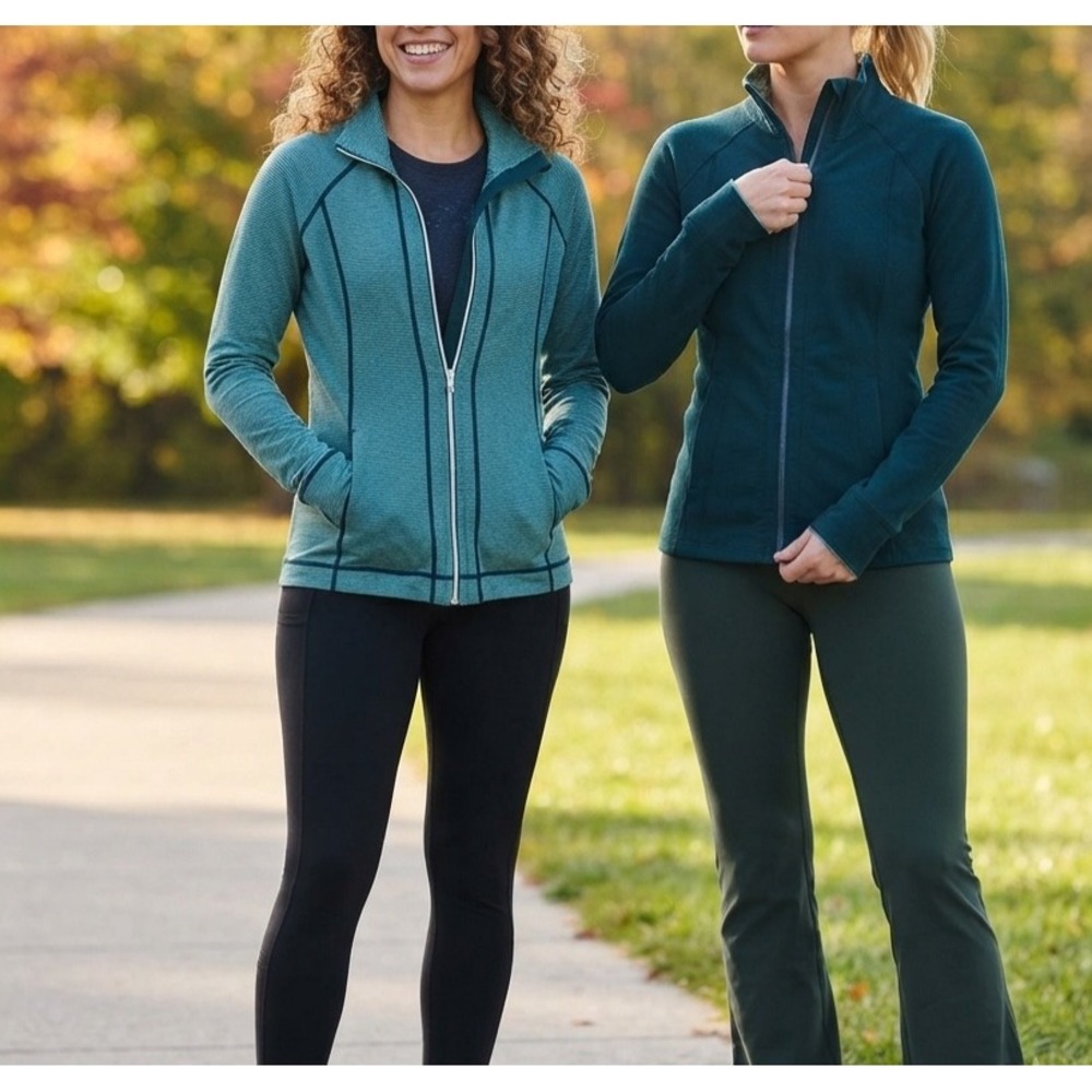 Kirkland Signature Womens Reversible Full Zip Jacket Teal Striped Medium 988892